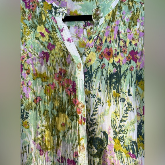 Pilcro Anthropologie Sidney Batwing Blouse Green Purple Watercolor Floral Medium - Picture 8 of 11